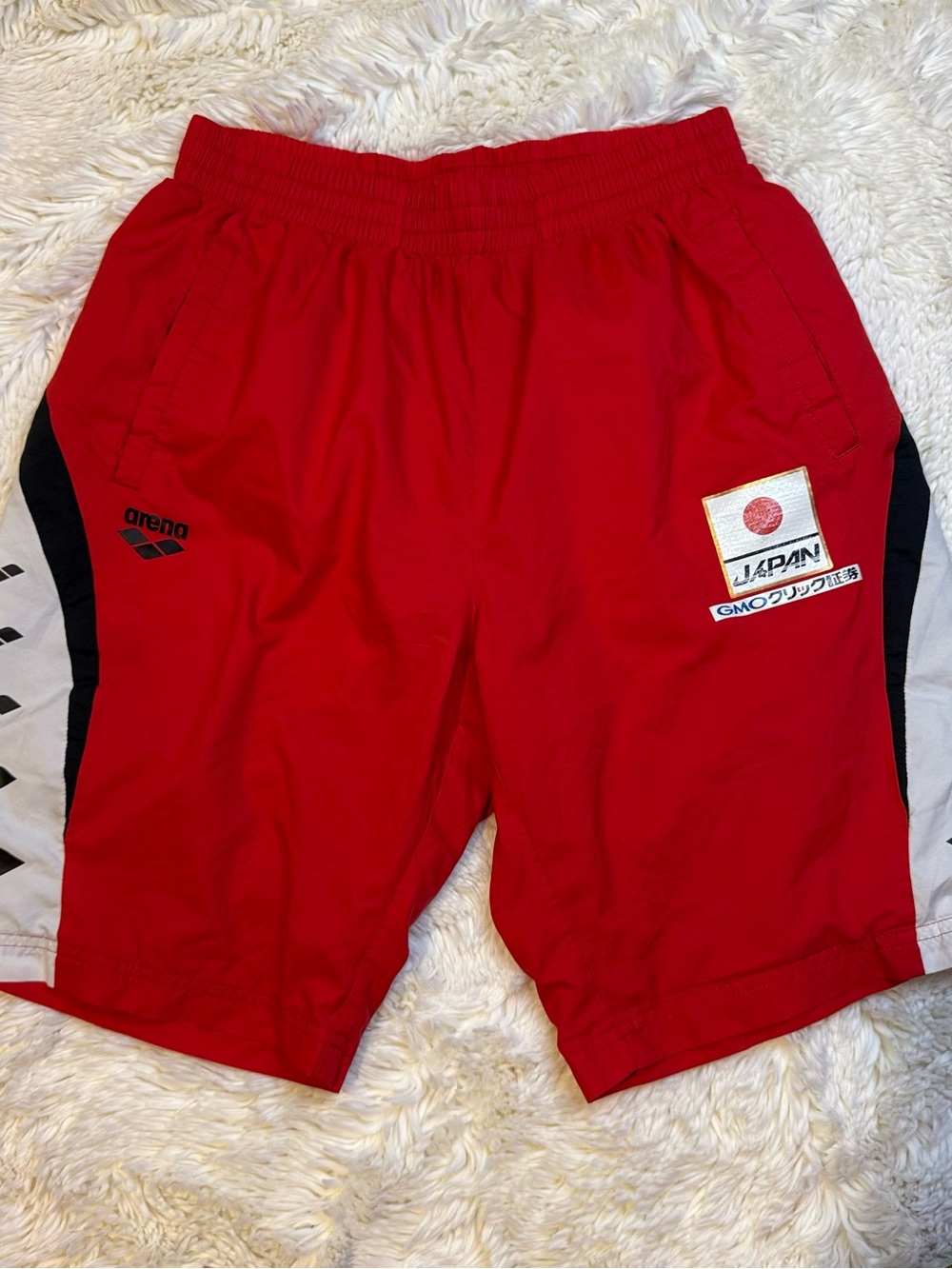 Arena Japan men’s large Red/black/white Athletic Shorts mesh lined 9-1/2” inseam